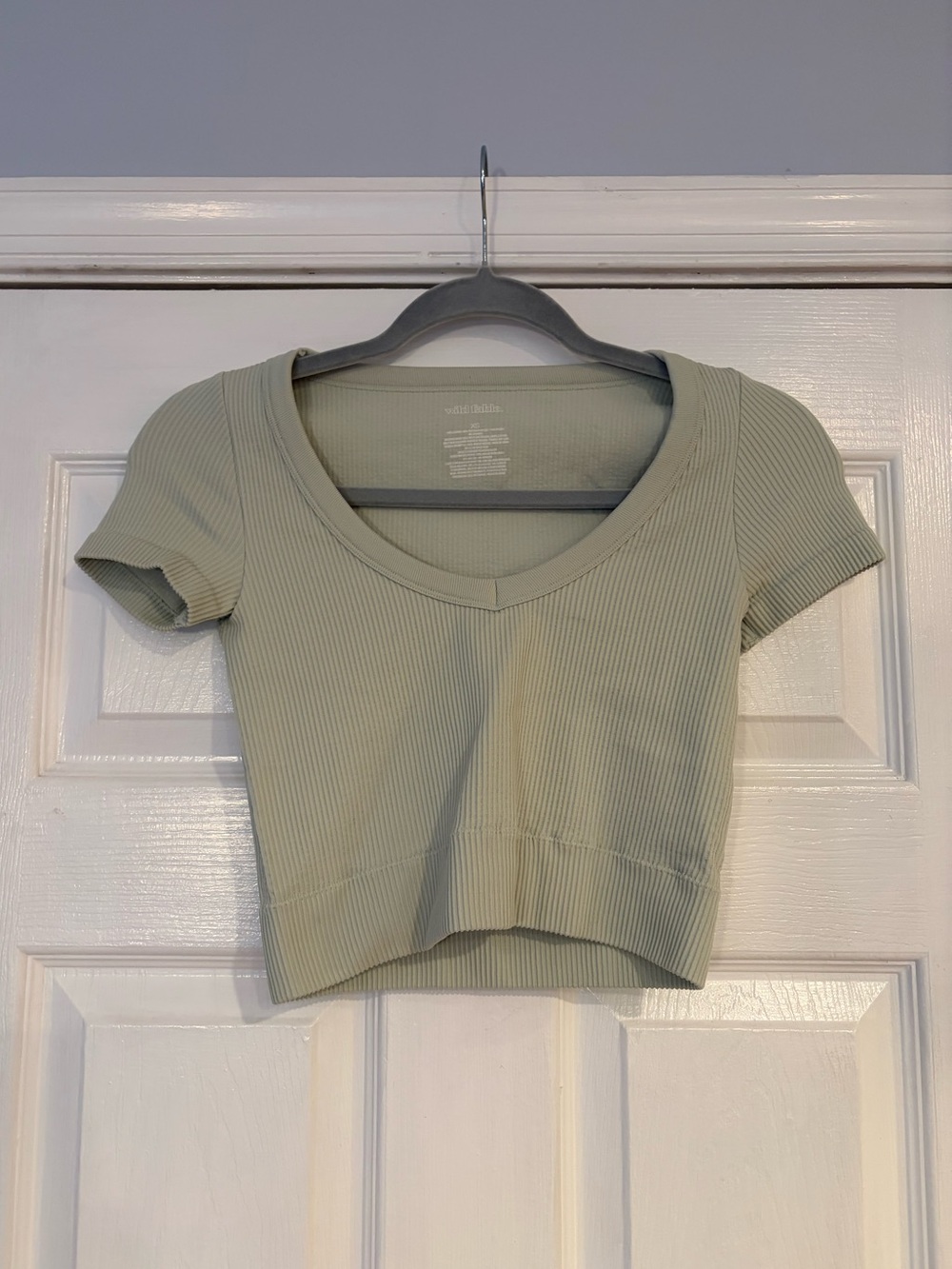 wild fable Sage Green Ribbed V-Neck Crop Top